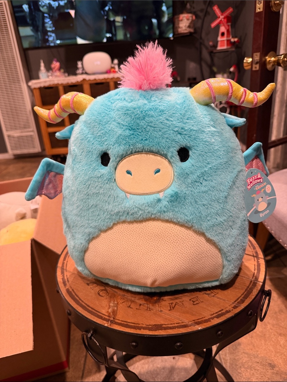 Squishmallows Turquoise Dragon Plush with Pink Tuft and Multicolor Horns